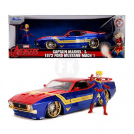 Marvel Hollywood Rides Diecast Model 1/24 1973 Ford Mustang Mach 1 with Captain Marvel figúrka